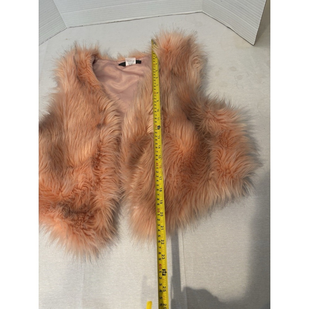 Rhapsody Peach Pink Shaggy Faux Fur Open Front CroppedVest Size Medium - Picture 6 of 7